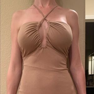 Mahina halter style tan mini dress Sz M NWOT